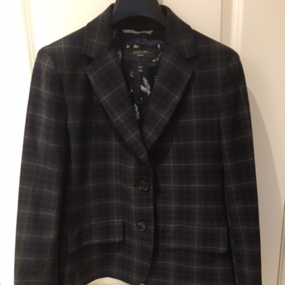 Weekend Max Mara Dark Gray Plaid Wool Blazer